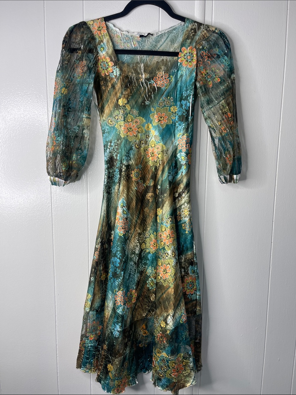 Komarov Teal and Olive Floral Midi Dress size S